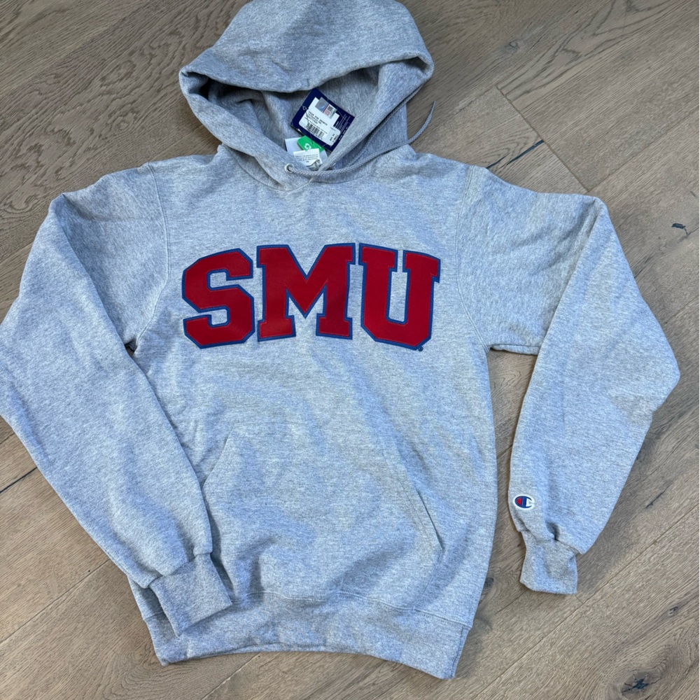 Champion Gray Hoodie with Red SMU Design